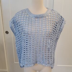 SHE & SKY Leigh open Knit Sweater Top in light blue Size M new with tag